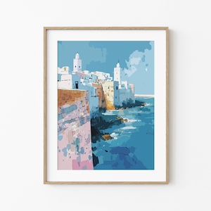 Essaouira Küste Kunstdruck, marokkanische Küsten Wanddekoration, Atlantik Landschaft Poster, Marokko Reise Kunstwerk
