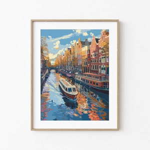 Amsterdam Art Print, Dutch Cityscape Wall Decor, Canal Houses Poster, Amsterdam Architecture Artwork, Netherlands Travel Art