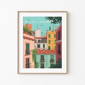 Barcelona City Buildings Art Print, Spanish Architecture Wall Decor, Urban Landscape Poster, Barcelona Travel Artwork