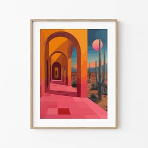 Mexico Cactus Desert Art Print, Southwestern Wall Decor, Mexican Landscape Poster, Desert Scene Artwork, Cactus Print