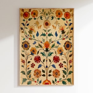 Estampado de flores tradicionales, estampado de flores, estampado medieval, arte botánico clásico, póster de flores