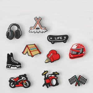 Cute Sporting Skateboard Hockey Boxing Ice Skating Camping Shoe Charms Croc Pins Shoe Accessories High Quality Custom Collectible