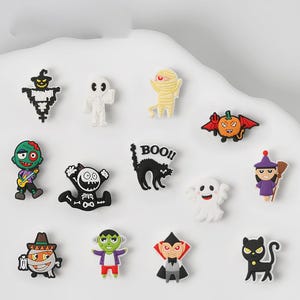 Cute Black Cat Halloween Vampire Witch Ghost Zombie Skull Shoe Charms Croc Pins Shoe Accessories High Quality Custom Collectible