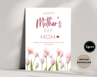 Printable Mother's Day Card, Happy Mother's Day, Digital Product, Instant Printable and Download, Card for Mom