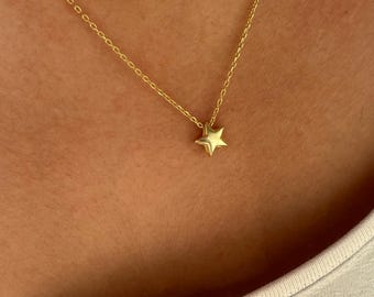Dainty Gold Puff Star Necklace in 925 Sterling Silver