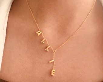 Personalized Lariat Name Necklace Bubble Letters Name Necklace Lariat Y Shape Name Necklace Dainty Name Necklace Silver Bubble Letters