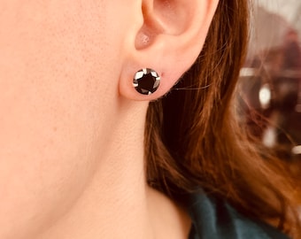 Onyx Diamond Cut Stud Earrings Men Women  9 mm Black Onyx Stud Earrings Diamond Cut Sterling Silver Onyx Earrings