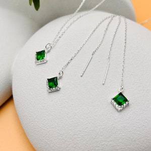 Smaragd Quadrat Ohrringe Halskette Grün Smaragd Lünette Diamant Halskette Ohrringe Set Baumeln Smaragd Ohrringe Geschenk für ihre Mama, Frau Geschenke