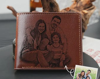 Custom Photo Engraved Leather Wallet, Personalized Gift