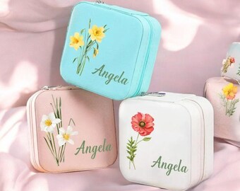 Personalized Birth Flower Travel Jewelry Box – Bridesmaid Gift