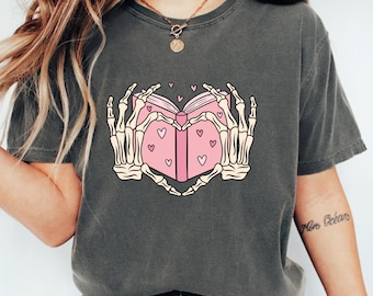 Comfort Colors T-Shirt, Books My Heart, Skeleton Reading,Anti Valentine Shirt,Book Lover Shirt, Retro Shirt,Anti Valentine Tshirt