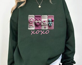 XOXO Valentine Sweatshirt, Faux Yarn Love Heart Design,Valentines Day Tee, Love Shirt,Love Day, Valentines Day