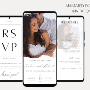 Plantilla de video para invitación de boda digital, video para invitación de boda electrónica, plantilla editable y animada para guardar la fecha.
