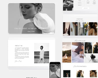 Photography Website Template Canva, Wedding Website Canva Template, Website Template for Photographers, Canva Website, Photographer Website