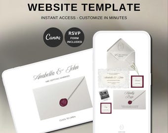 Wedding Website Template White with RSVP, Elegant Custom Wedding Site, Editable Canva Website