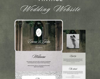 Vintage Wedding Website Template Countdown, Fully Customizable Old Money Wedding Website Classic Aesthetic, Digital Download Canva