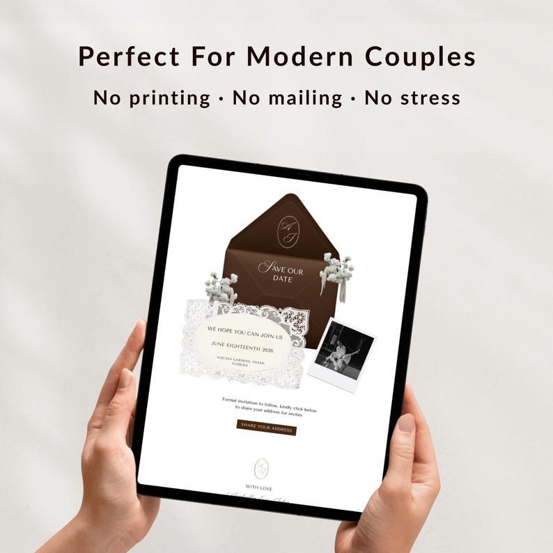 Elegant Digital Save the Date Website Template, Brown Envelope Design ...