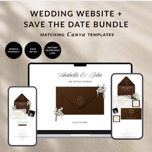 Wedding Website + Save the Date Bundle, Digital Canva Wedding Invitation Templates, RSVP & Address Collection