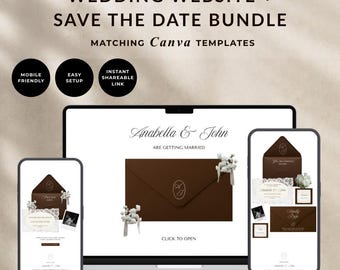 Wedding Website + Save the Date Bundle, Digital Canva Wedding Invitation Templates, RSVP & Address Collection