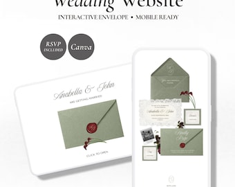 Sage Green Wedding Website Template with RSVP, Editable Canva Wedding Website Invitation, Instant Download