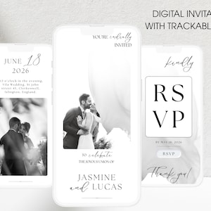 Digitale Hochzeitseinladungsvorlage, anklickbare Antwortkarte, Hochzeitseinladung mit nachverfolgbarer Antwortantwort, Hochzeitseinladung Digitale elektronische Einladung