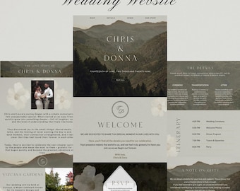 Berghochzeit Website Canva Vorlage, Rustikale Outdoor Invite Seite, Abenteuer Info Seite, Minimalistische DIY Hochzeitsvorlage