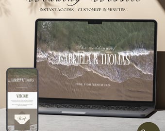 Coastal Wedding Website Template, RSVP & Travel Details, Canva Editable