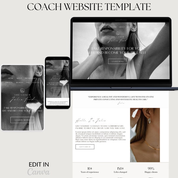 Aesthetic Coach Website Template, Coaching Website Template, Website Template for Coach, Course Creator, Service Provider Landing Page