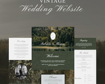 Vintage Wedding Website Template Countdown, Fully Customizable Old Money Wedding Website Classic Aesthetic, Digital Download, Edit in Canva