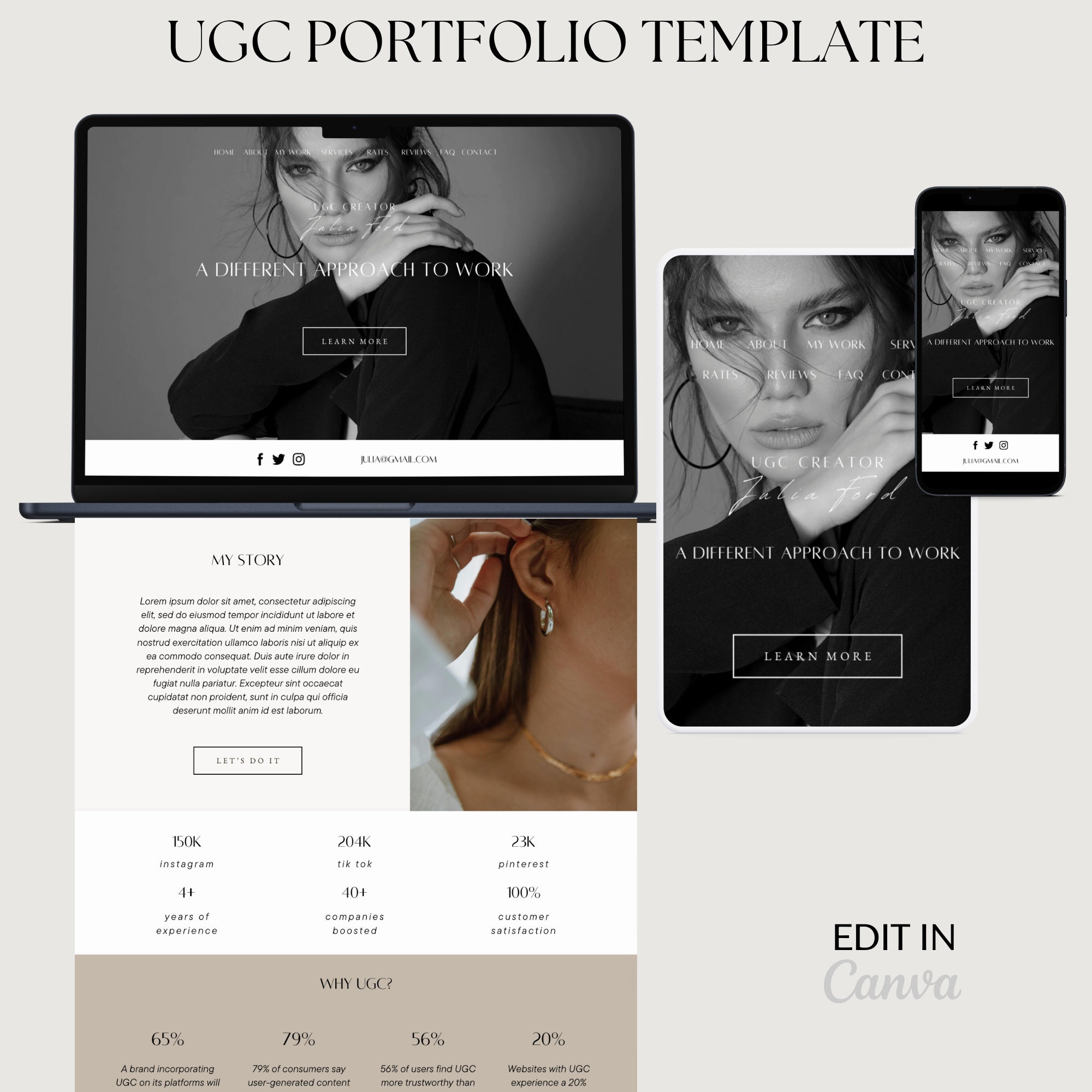 UGC Portfolio Template, Ugc Website Template, Ugc Canva Template, Ugc ...
