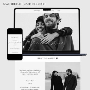 Modello di sito web per matrimonio minimale, modello di sito web per matrimonio, modello di invito a nozze in Canva, sito web per matrimonio in Canva, elegante Save the Date