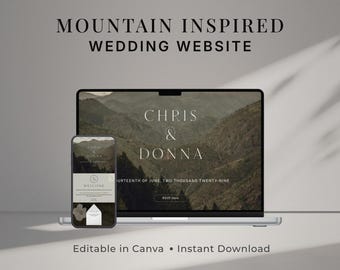 Plantilla para sitio web de bodas con confirmación de asistencia, diseño editable en Canva (descarga instantánea)