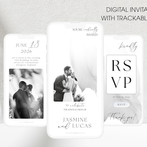 Plantilla de invitación de boda digital minimalista, invitación editable en Canva con RSVP, invitación de boda web (descarga instantánea)
