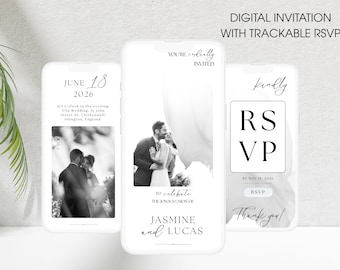 Minimalist Digital Wedding Invitation Template, Editable Canva Invite with RSVP, WEB Wedding Invitation (Instant Download)