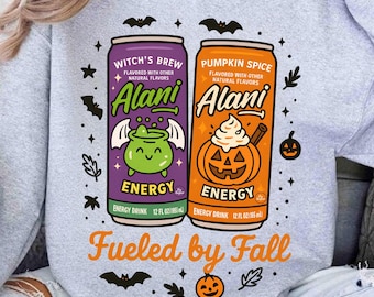Alani angefeuert durch Herbst-Pullover, Kürbis-Crème-Alani, Hexengebräu Alani, Herbst-Energy-Drink, Halloween-Alani-Getränkeliebhaber, gruselige Jahreszeit