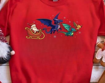 Sudadera navideña con trineo de dragón, Sudadera navideña de fantasía, Camiseta de la Cuarta Ala, Camiseta de jinete de dragón, Regalos para amantes de los libros, Merchandising para fans de Booktok