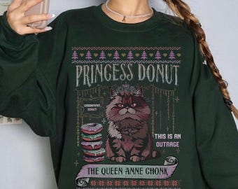 Prinzessin Donut Die Königin Anne Chonk Weihnachten hässliche Pullover, Dungeon Crawler Carl TShirt, Sci-Fi Buch Liebhaber Hoodie, Bücherwurm für Buchliebhaber