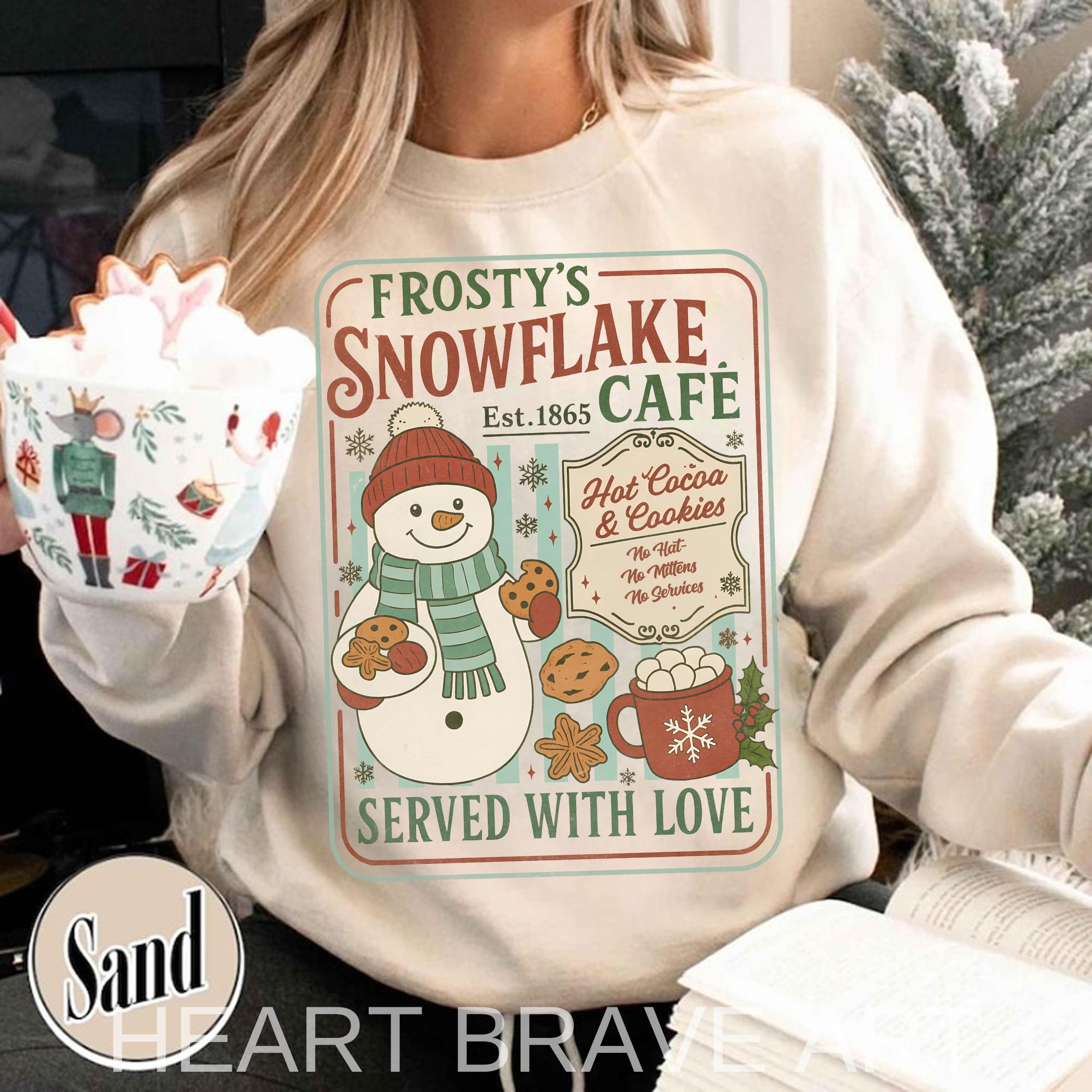 Frosty's Snowflake Cafe Sweater, Hot Cocoa and Cookie Tee, Winter