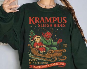 Krampus Sleigh Rides Sweater, Gothic Horror Christmas Hoodie,  Creepy Xmas Crewneck, Scary Krampus Shirt, Christmas Gift, Creepy Krampus