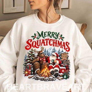 Rolig jultröja för jultomten och Bigfoot, Merry Squatchmas-tröja, Sasquatch-helgbesättningströja, kryptisk julgåva, Sasquatch-tomten