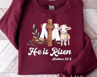 Lamb Crown Of Thorn Cross, True Easter Shirt, He is Risen Crewneck,  Palm Jesus Christ,  Christian Religious,  Bible Verses Gift