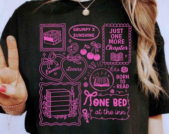 Lector de novelas románticas, camiseta literaria "De enemigos a amantes" (obscenidades), camiseta del club de lectura antisocial, "Una cama en la posada, solo un capítulo más"