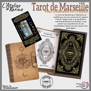 Tarot de Marseille pour Débutants - Dans une boîte en bois personnalisable - Oracle divinatoire – Cartomancie