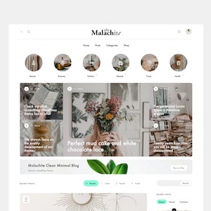 Malachite Minimalist WordPress Blog Theme: Feminine WooCommerce Template