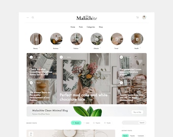 Malachite Minimalist WordPress Blog Theme: Feminine WooCommerce Template