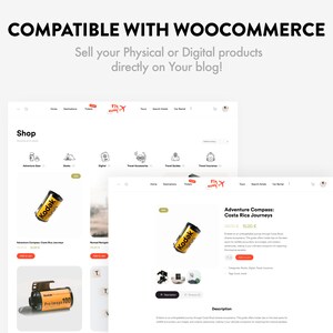 May include: A website screenshot showing a shop page with a product listing for an Adventure Compass: Costa Rica Journeys. The product is a digital download and costs $15.00. The product description includes information about the guide and its features.