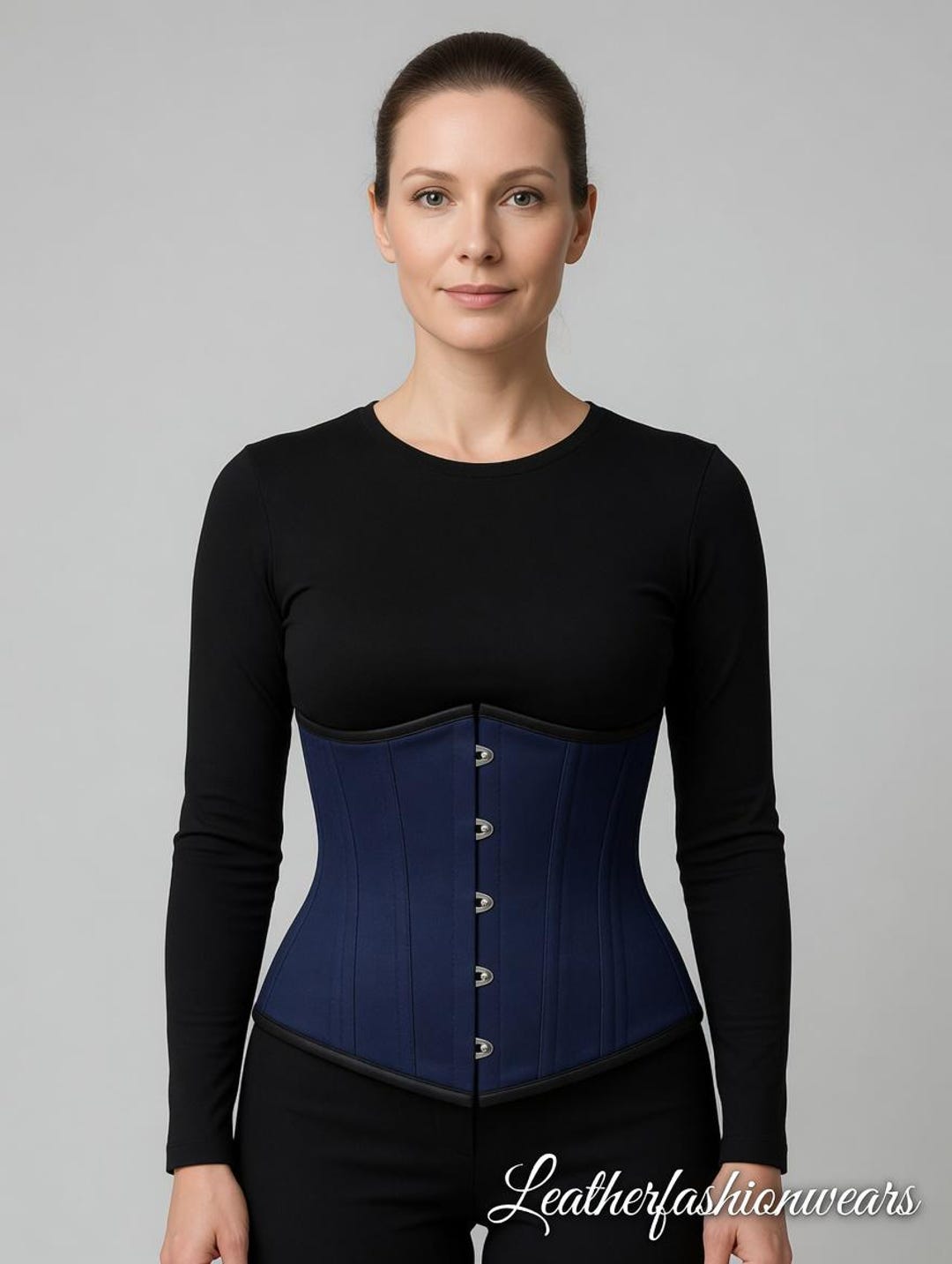 Navy Blue Underbust Corset - Steel Boned Waist Trainer | Front Busks ...