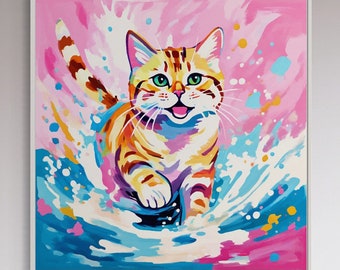 Playful Bengal Cat Art: Colorful Splash Background (Digital Download)