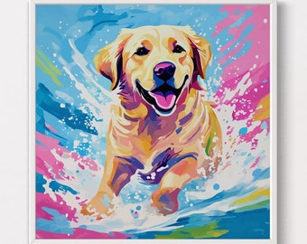Labrador Dog Wall Art: Playful Splash Background, Nursery Decor (Digital Download)
