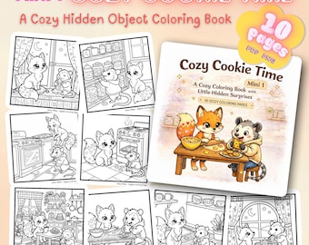 Cozy Hidden Object Coloring Book | Fox & Opossum | 10 Page Printable PDF PNG